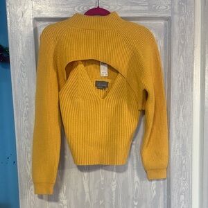 Anthropologie Mustard Yellow Cowl Neck Sweater